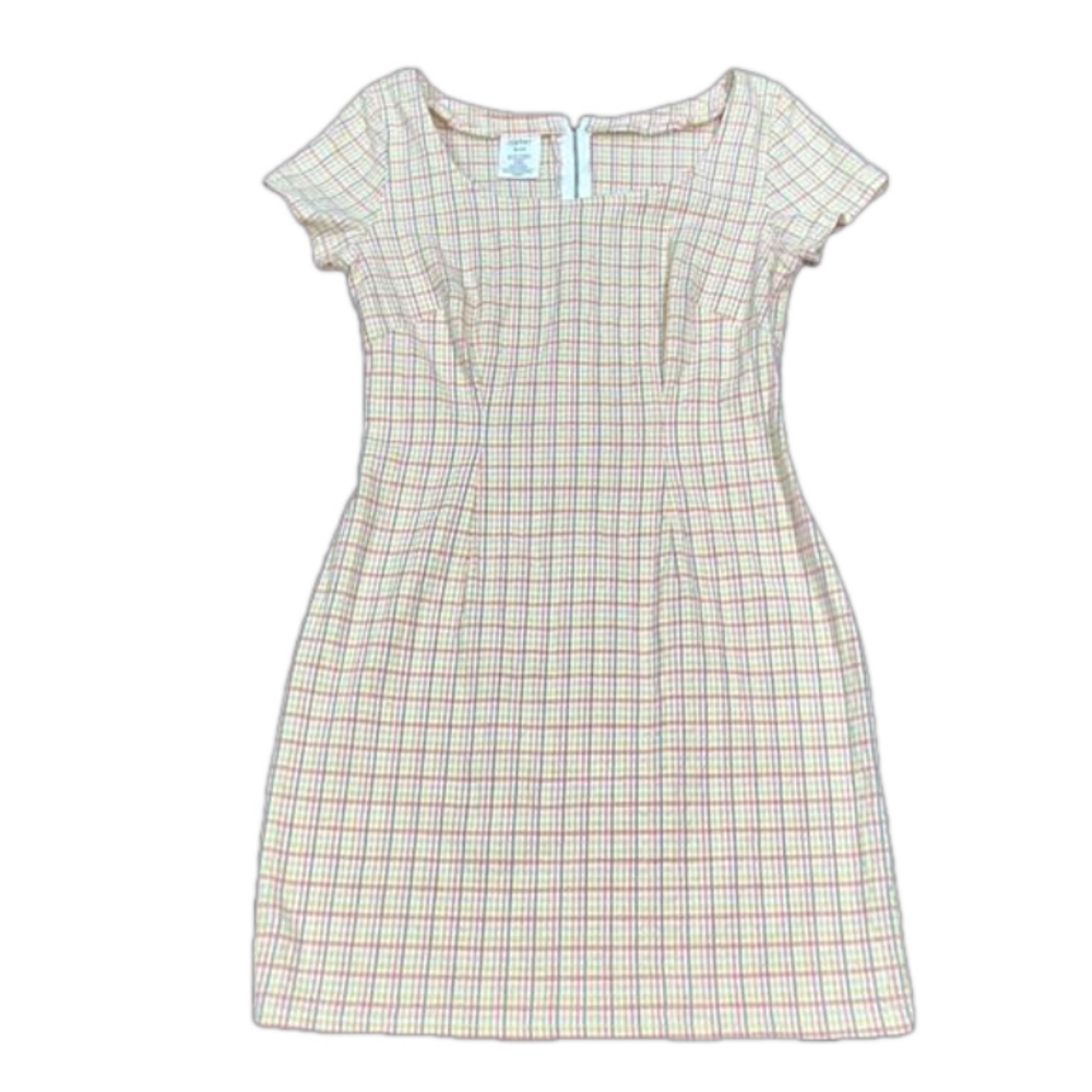 Esprit Spring Tattersall Tartan Plaid Short Sleeve Scoop Neck Shift Dress - 9/10